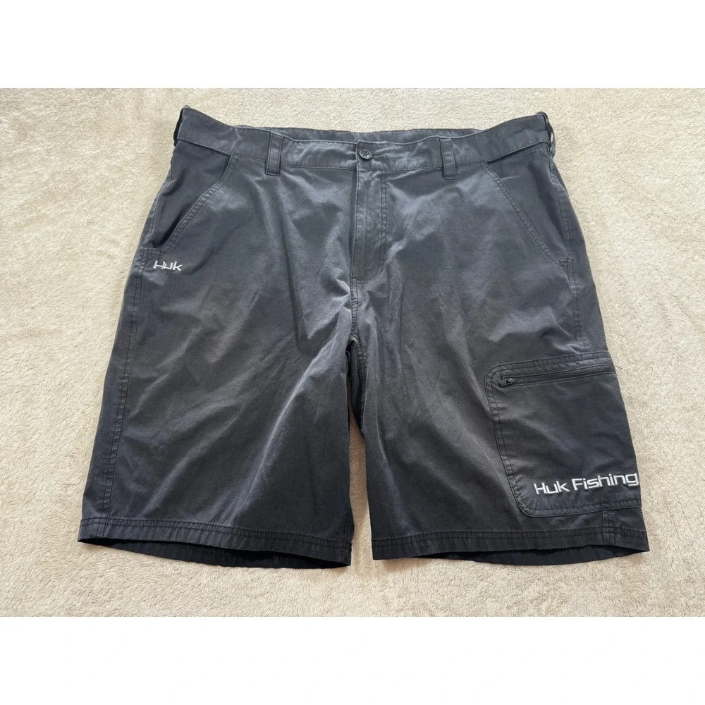 Huk Mens Performance Fishing Stretch Cargo Black Shorts XXL Meas: 40x10